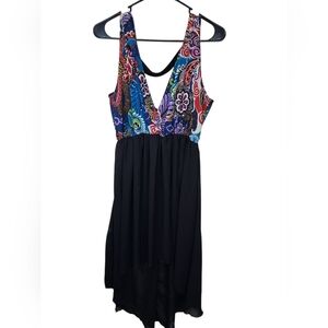 Black and Blue Plunge Neck Sleeveless Sundress